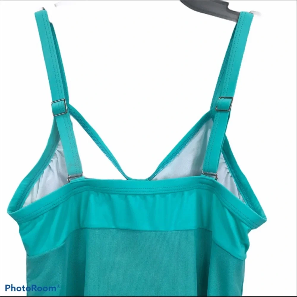 Rosegal mint green tankini swim top with sheer mesh overlay